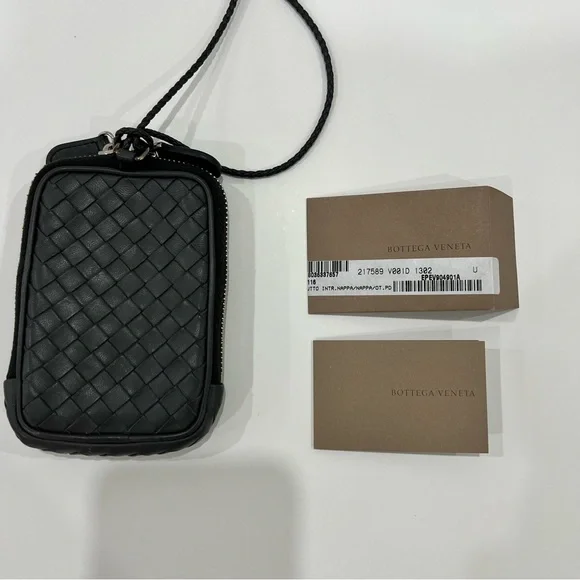 BOTTEGA VENETA Dark Grey Intrecciato Leather Nano Zip Tech Case